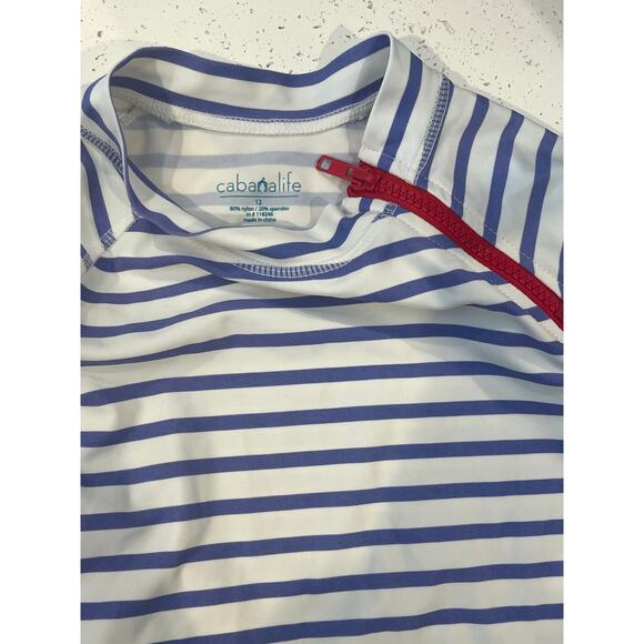 Cabana Life Girls Blue & White Striped Rash Guard – Size 12 - Picture 4 of 5
